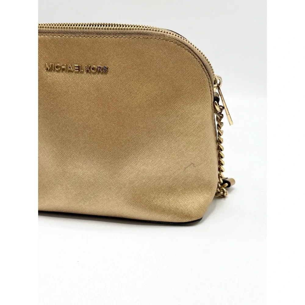 MICHAEL KORS Gold Saffiano Leather Dome Crossbody Bag Chain Strap AS IS
